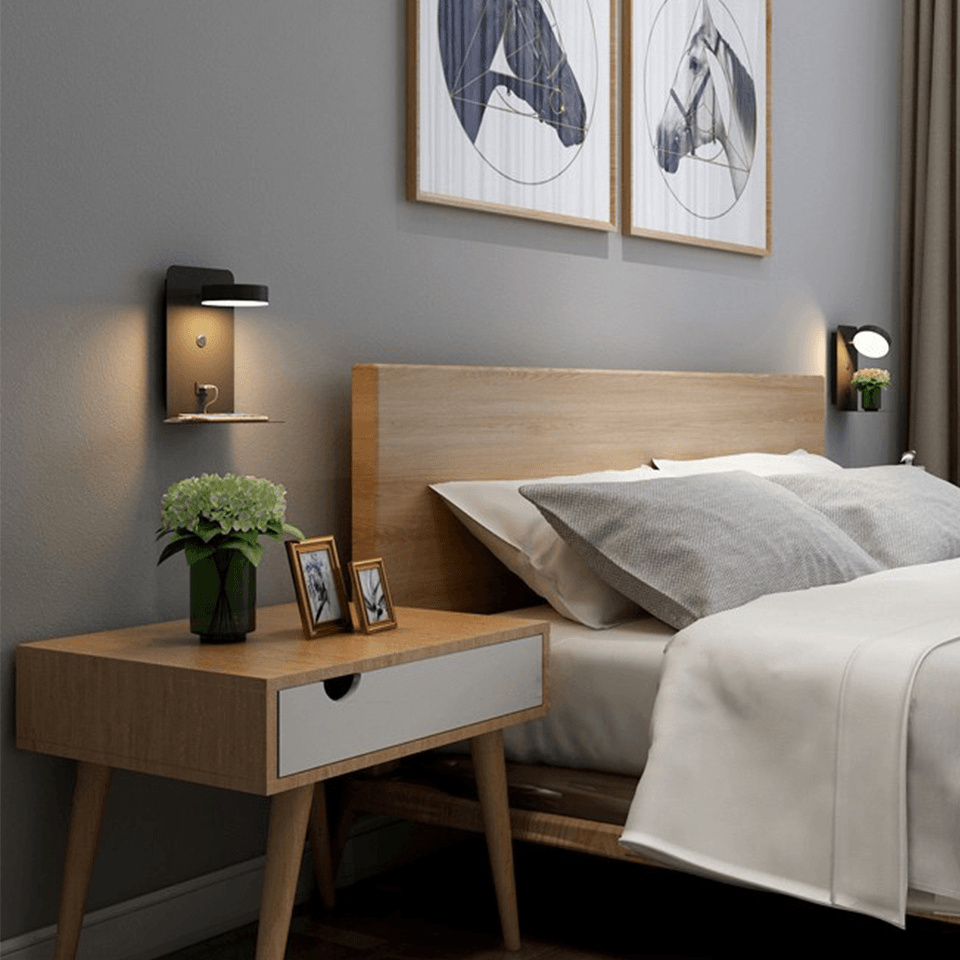 Hjemix | Nattlampe med lader - BrightHub - 330° Rotérbar - Ladestasjon