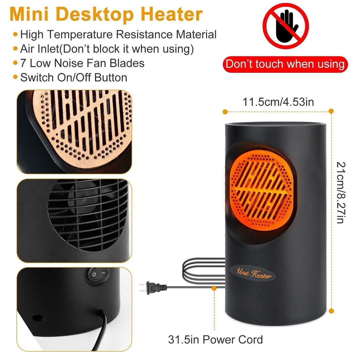 Hjemix | 300W Bærbar Elektrisk Mini Varmer