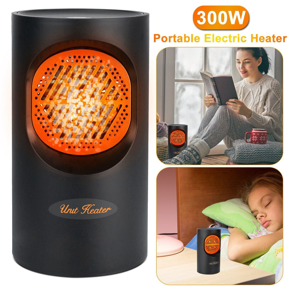 Hjemix | 300W Bærbar Elektrisk Mini Varmer