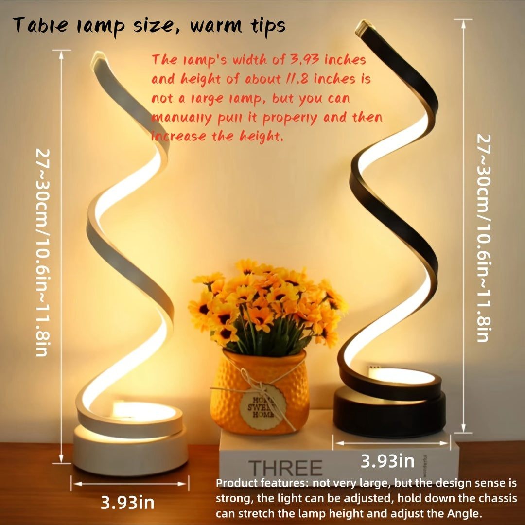 Hjemix | Modern Spiral Table Lamp – Kreativ LED Skrivebordslampe med Mild Varme Lys, Perfekt for Soverom, Stue, og Studie Dekor
