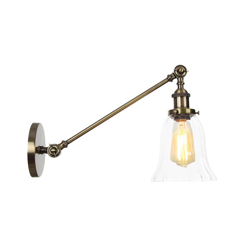 Hjemix | Svart/Brons/Messing 1 Lys Vegglampe Vintage Klar Glassklokke Vegglampe med Arm, 8"/12" Lang