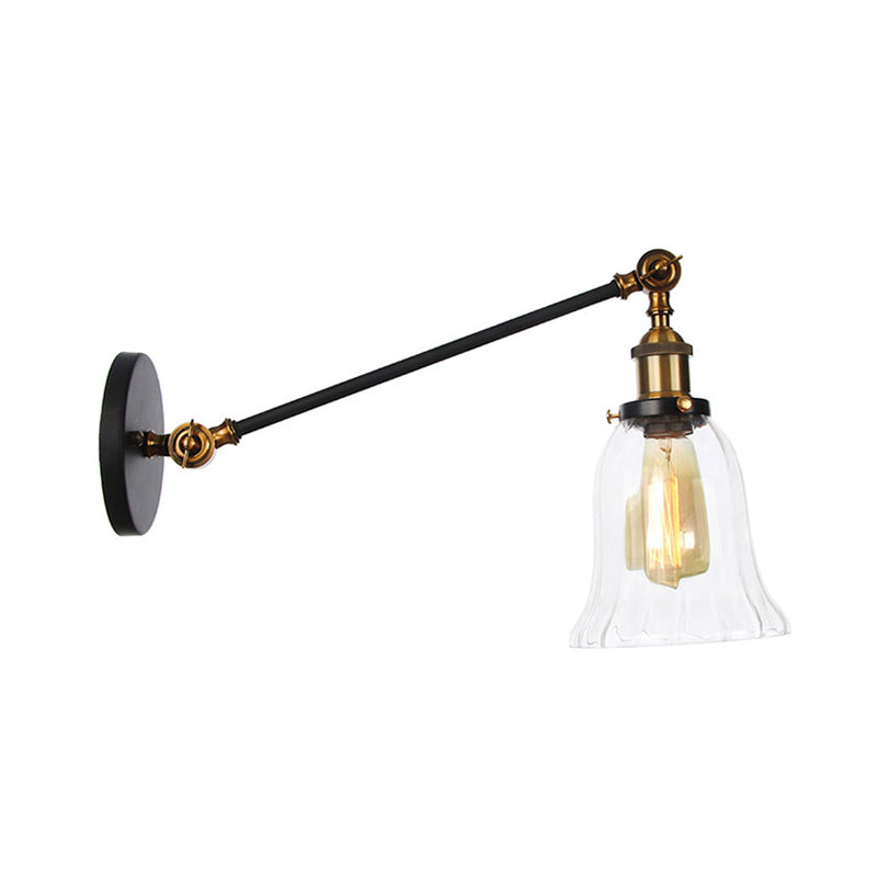 Hjemix | Svart/Brons/Messing 1 Lys Vegglampe Vintage Klar Glassklokke Vegglampe med Arm, 8"/12" Lang