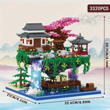 Hjemix | 3320PCS Blokker Trehus Diamant Bygging Hage Arkitektur Foss Lys DIY Murstein Kirsebærblomst Leketøy for Barn Voksen Gave