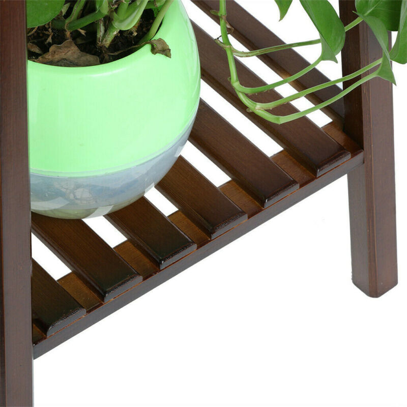 Hjemix | 2 Tier Høy Plante Stativ Pottholder Lite Rom Bord Hage Blomsterpotte Brun