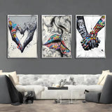 Hjemix | 3PCS Moderne Kjærlighet Hånd i Hånd Kyss Kyss Plakat Graffiti Banksy Gate Veggkunst Lerret Maleri Trykk Bilder Romdekorasjon