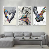 Hjemix | 3PCS Moderne Kjærlighet Hånd i Hånd Kyss Kyss Plakat Graffiti Banksy Gate Veggkunst Lerret Maleri Trykk Bilder Romdekorasjon
