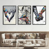 Hjemix | 3PCS Moderne Kjærlighet Hånd i Hånd Kyss Kyss Plakat Graffiti Banksy Gate Veggkunst Lerret Maleri Trykk Bilder Romdekorasjon