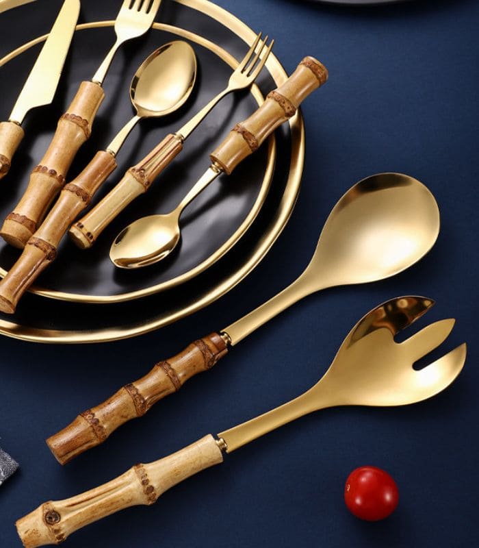 Hjemix | Bambus Håndtak Salat Serverings Bestikk Kjøkken Utstyr