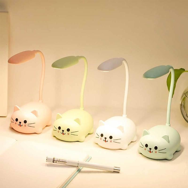 Hjemix | Mini Tegneserie Katt LED Øyevern Leselampe USB Oppladbar Skrivebordlampe