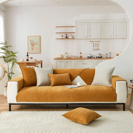 Hjemix | Bølget Sjekk Chenille Stoff Møbelbeskytter Sofa trekk