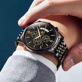 Hjemix | Luksus Gull Tre-Øye Kronograf Skive Automatisk Mekanisk Klokke