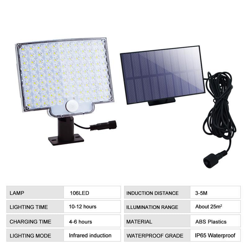 Hjemix | 106 LED Solcelle Utebelysning med Bevegelsessensor