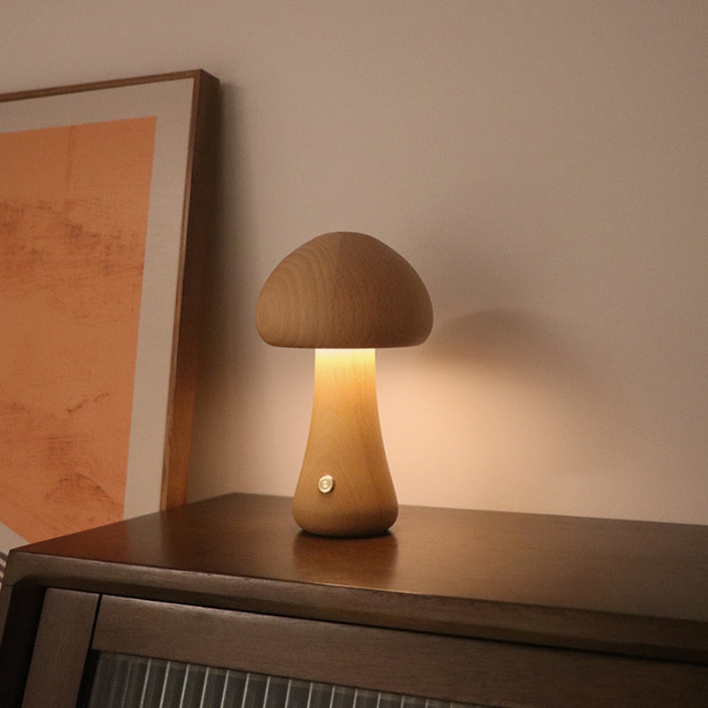 Hjemix | Bordlampe i soppstil av tre i vintage-stil