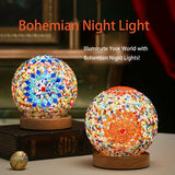 Hjemix | Mosaikk glass kule bordlampe med trebase - Tyrkisk marokkansk inspirert