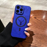 Hjemix | Luxury Deer Leather Apple iPhone Case | Magnetisk telefonveske, trådløs veske, MagSafe, trådløs lading, beskyttelsesveske, deksel for iPhone 15, 14, 13 Pro Max Plus