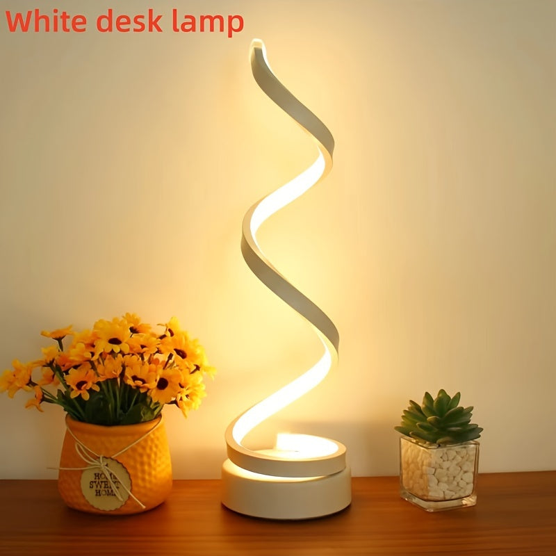 Hjemix | Modern Spiral Table Lamp – Kreativ LED Skrivebordslampe med Mild Varme Lys, Perfekt for Soverom, Stue, og Studie Dekor