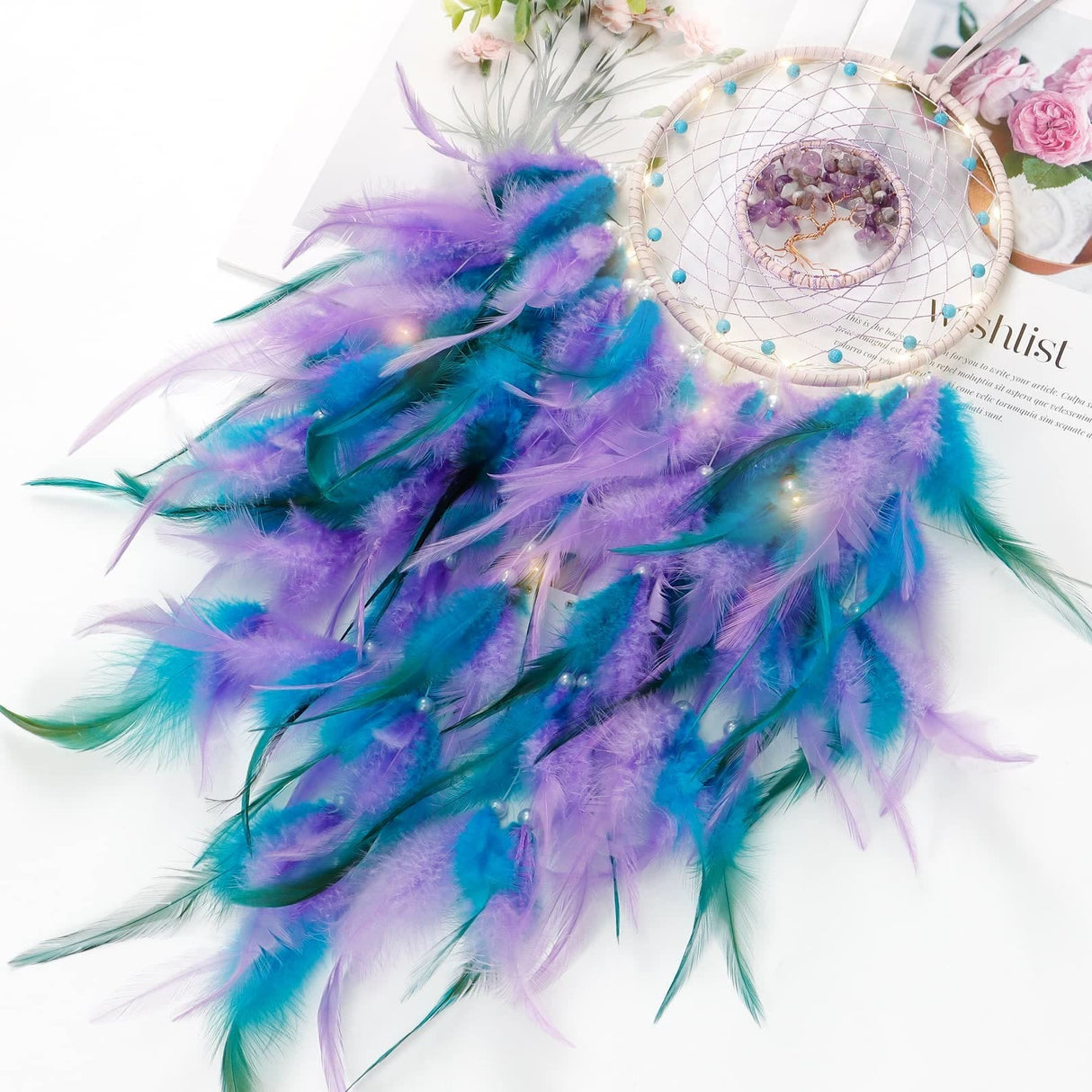 Hjemix | Frendorf Krystall Livets Tre Fjær Glød Drømmefanger