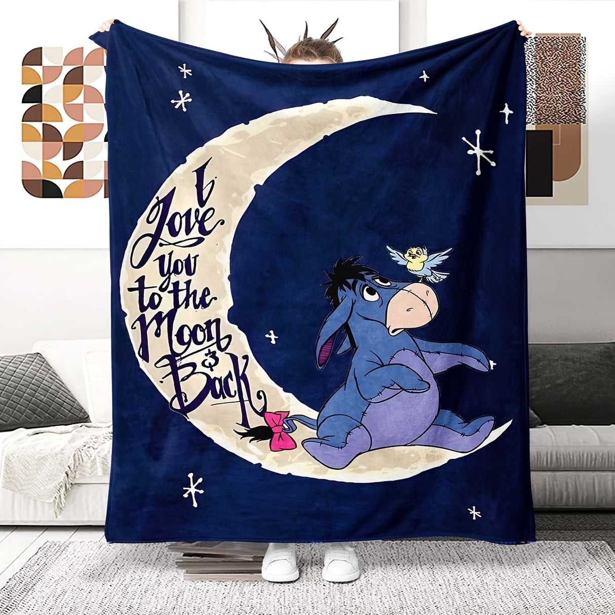 Hjemix | Mykt fleeceteppe med Eeyore-design - Tilgjengelig i flere størrelser for alle årstider