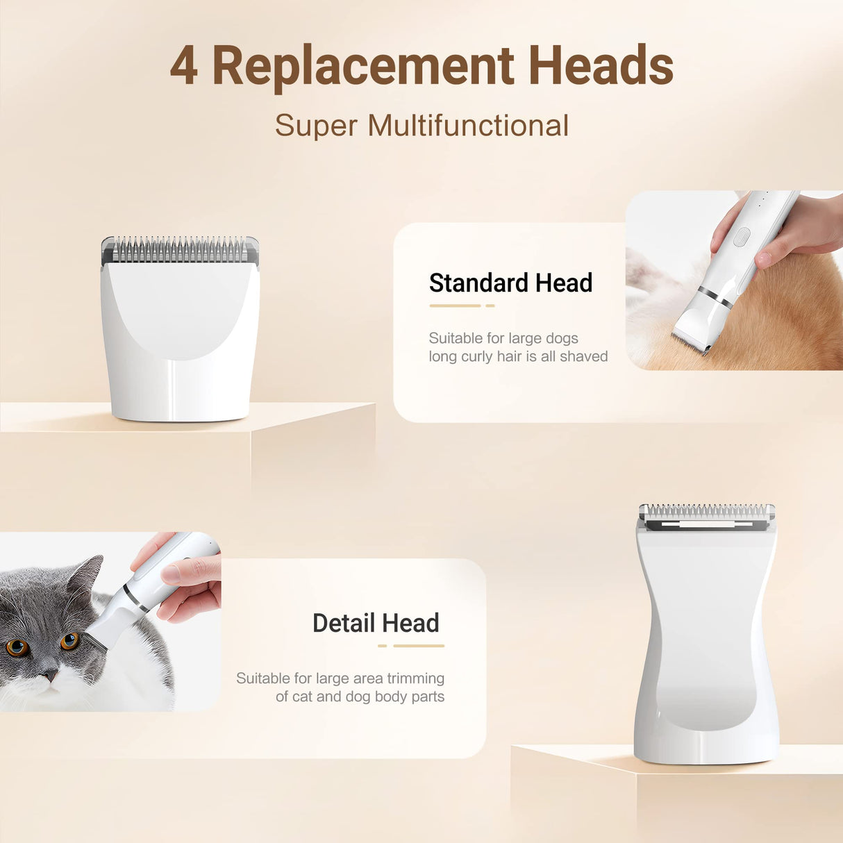 Hjemix | Ultimate Pet Grooming Kit - 4-i-1 Elektriske Klippere med 4 Utbyttbare Blader