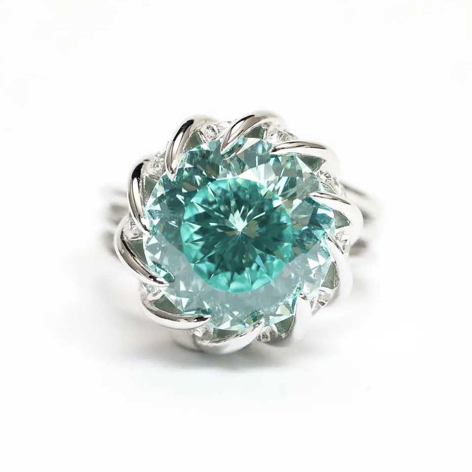 Hjemix | 6 Karat Paraiba Blågrønn Lotus Diamant Ring