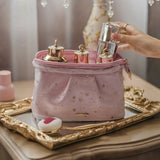 Hjemix | Stor kapasitet fløyels kosmetikkveske + vaskepose