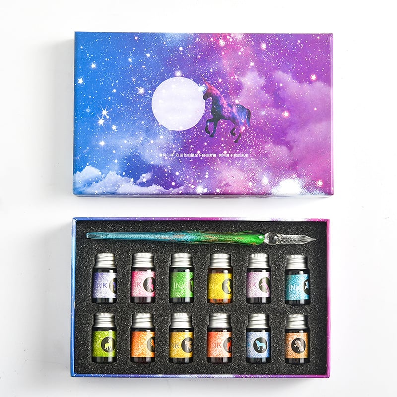 Hjemix | Kalligrafi Glass Dyp Penne Inks Sett