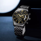 Hjemix | Luksus Gull Tre-Øye Kronograf Skive Automatisk Mekanisk Klokke