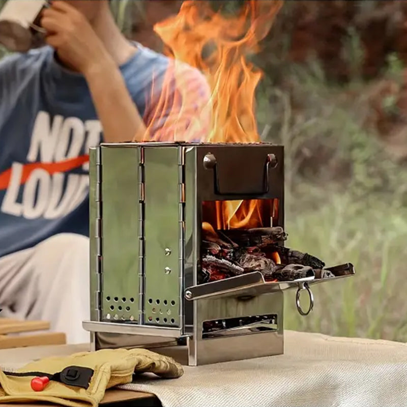 Hjemix | Utendørs sammenleggbart vedovn mini rustfritt stål grill camping piknik