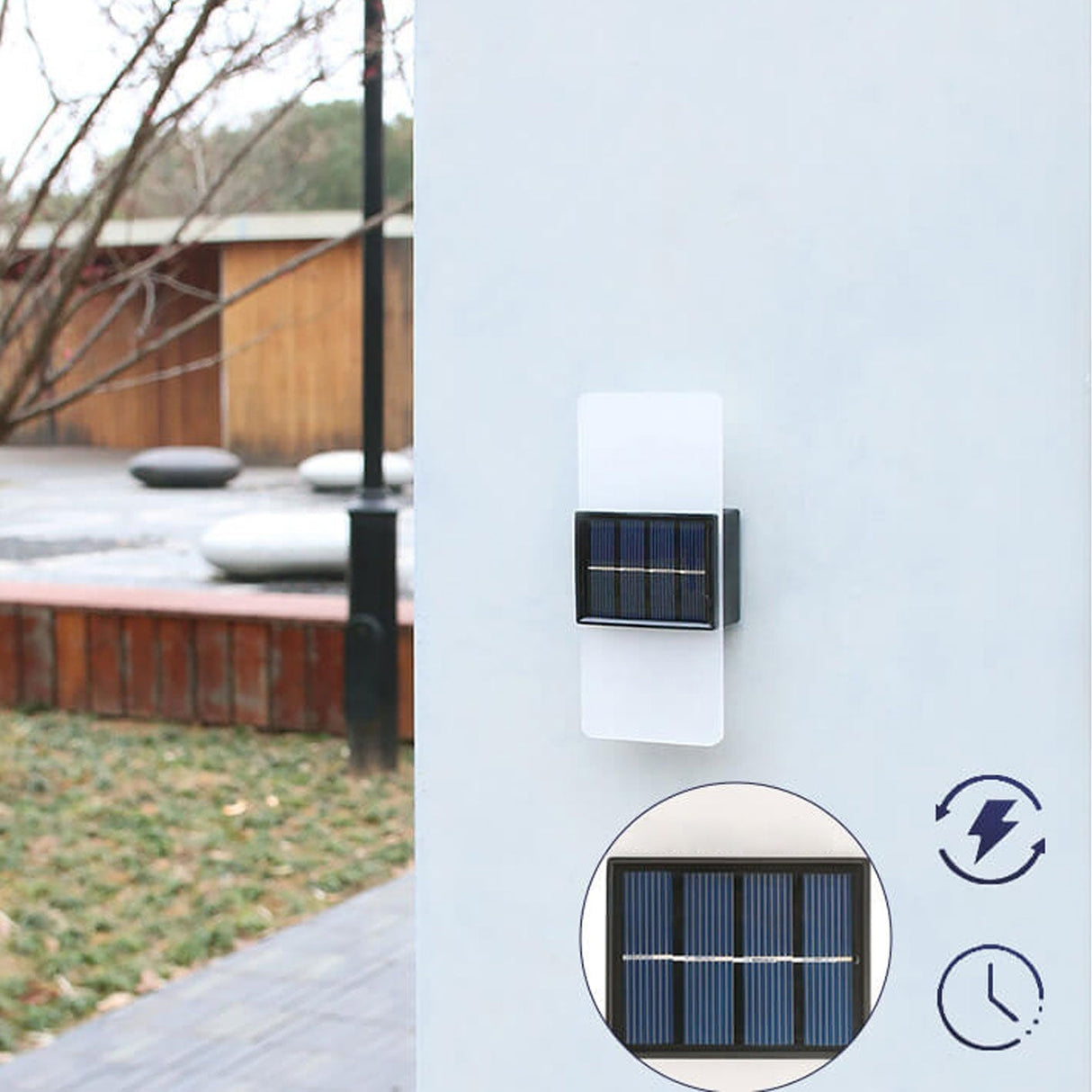 Hjemix | LumaZen Solar-Drevet LED Vegglampe | Værbestandig | Solcelledrevet Utendørsbelysning | Hage- og Terrasseinnredning