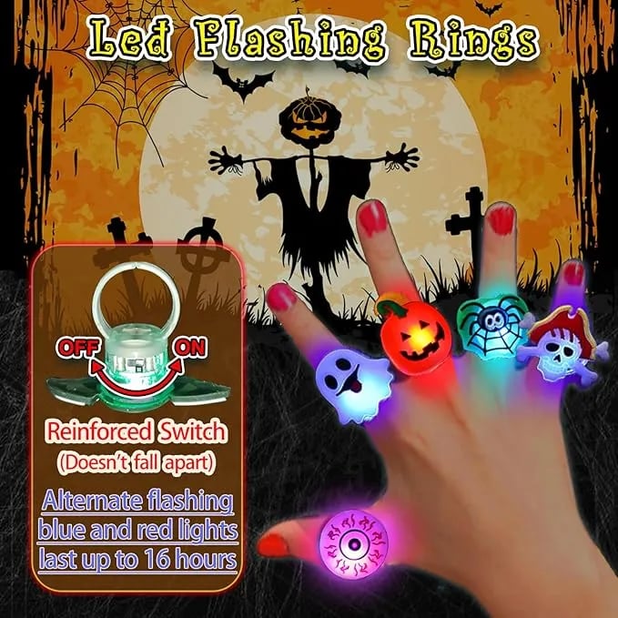 Hjemix | LED Lyskilde Halloween Glødende Ring - Sett med 50stk
