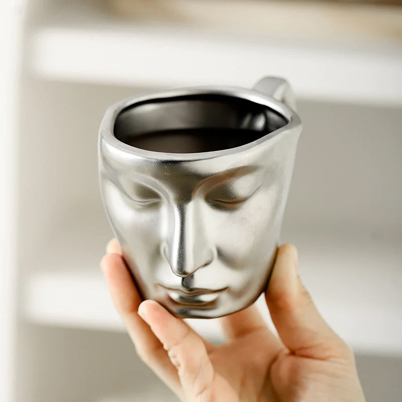 Hjemix | Metal Touching Face Creative Ceramic Kiss Kaffekopp, Kunstnerisk Vibe Krus & Tallerken Sett