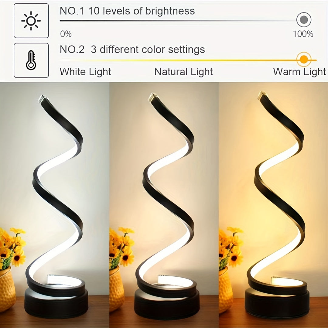 Hjemix | Modern Spiral Table Lamp – Kreativ LED Skrivebordslampe med Mild Varme Lys, Perfekt for Soverom, Stue, og Studie Dekor