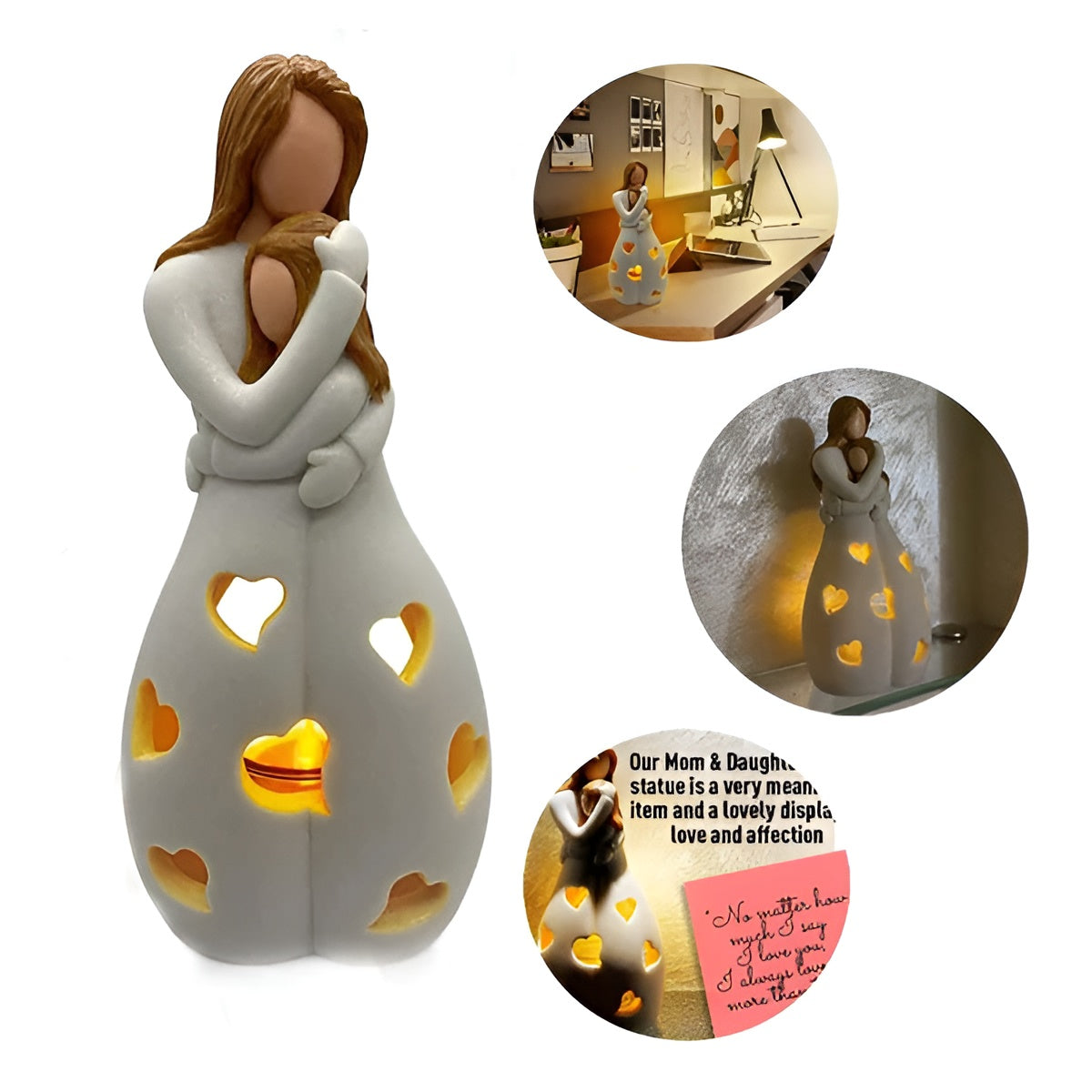 Hjemix | Omfavne Mor Datter Figur Flammende Lysestake - LoveGlow