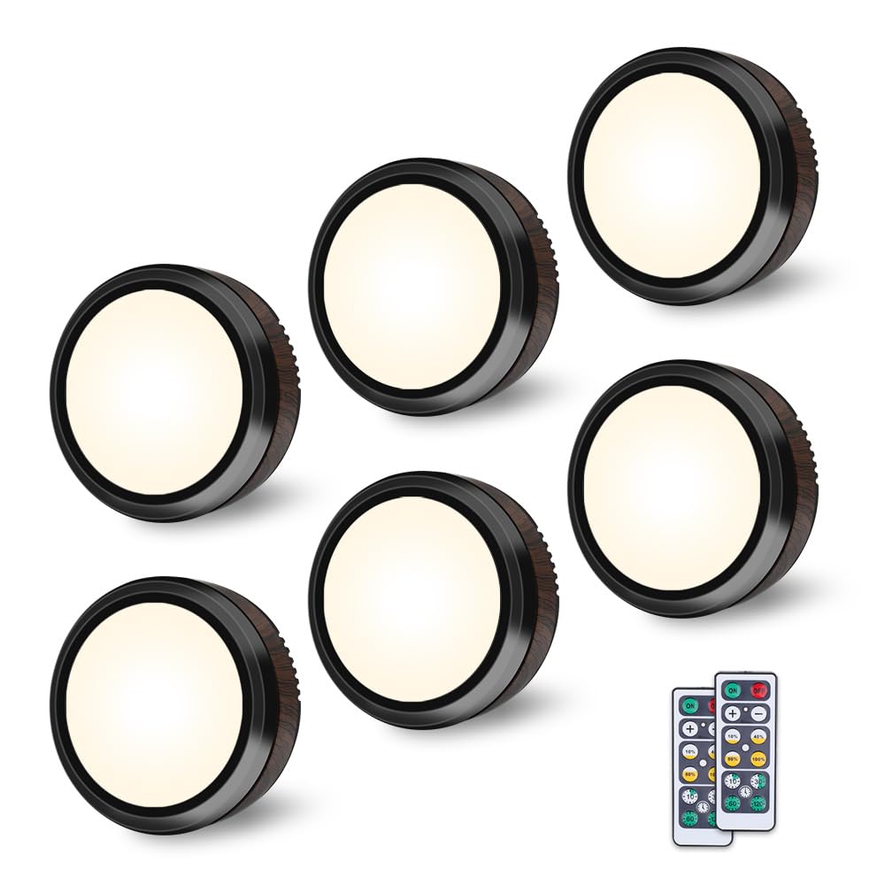 Hjemix | Leastyle Fjernkontroll Led Puck Lys, Dimmbar Batteridrevet Under Skap Lys - 6 Pakke Naturlig Hvit