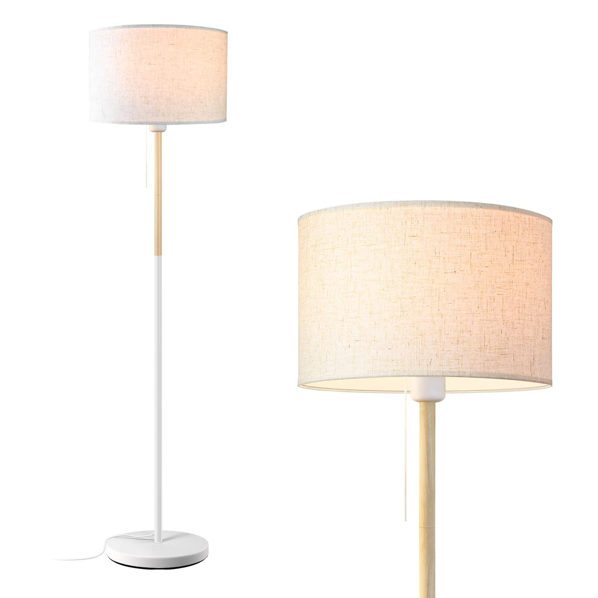 Hjemix | Lalisu Moderne Hvit Gulvlampe - Mid-Century Bondehusdesign Med Lin Skjerm For Stue