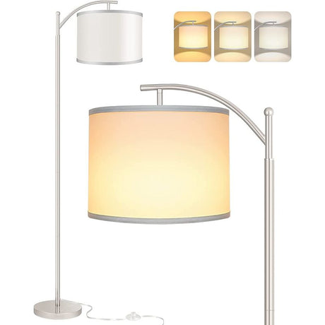 Hjemix | Gulvlampe med 3 fargetemperaturer LED-pære, gulvlampe høy industriell gulvlampe for lesing på soverom, kontor, hvit lampeskjerm inkludert