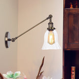 Hjemix | Svart/Brons/Messing 1 Lys Vegglampe Vintage Klar Glassklokke Vegglampe med Arm, 8"/12" Lang