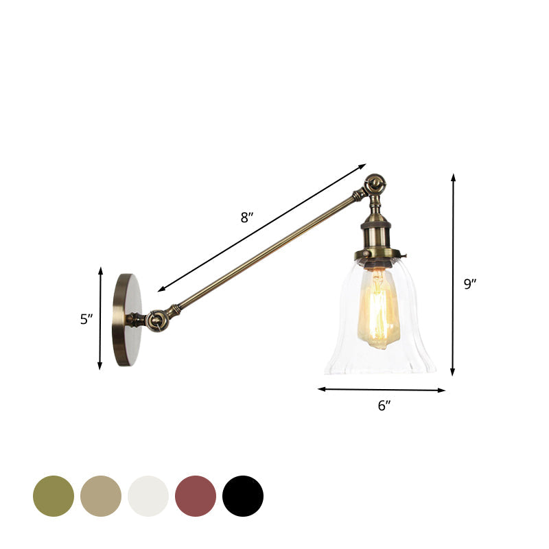 Hjemix | Svart/Brons/Messing 1 Lys Vegglampe Vintage Klar Glassklokke Vegglampe med Arm, 8"/12" Lang
