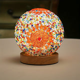 Hjemix | Mosaikk glass kule bordlampe med trebase - Tyrkisk marokkansk inspirert