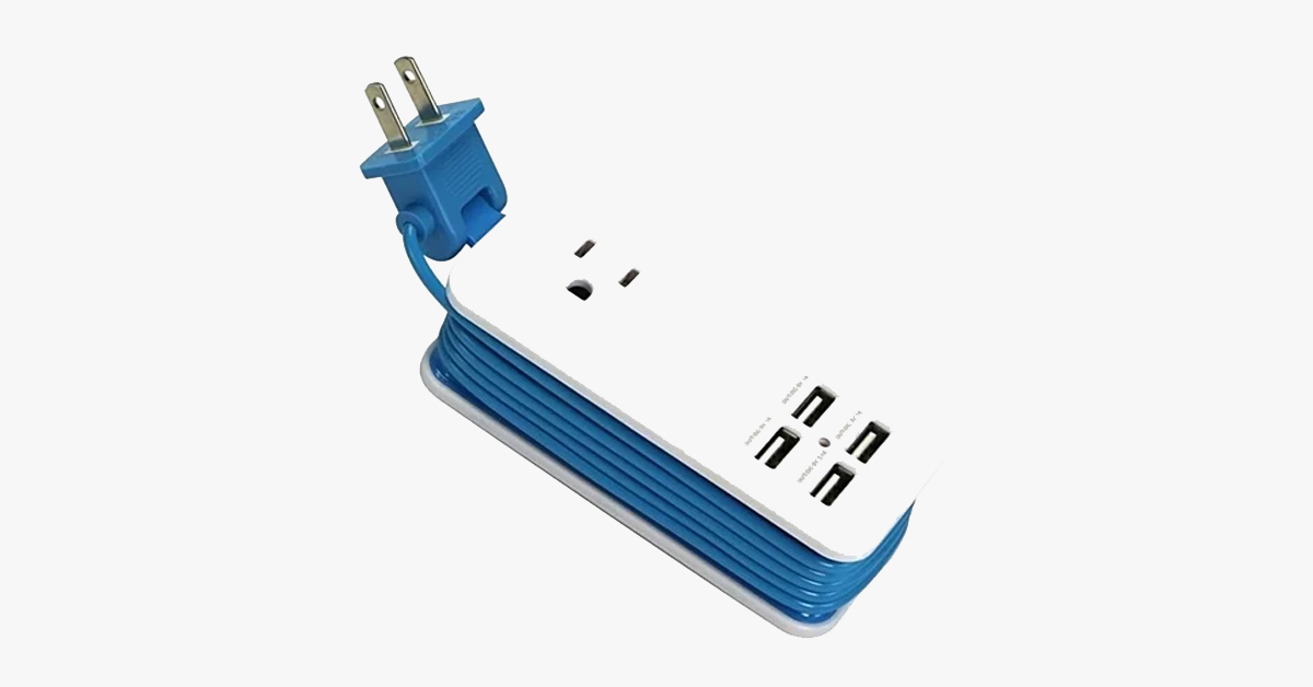 Hjemix | Bærbar ladestasjon med 4 USB-porter - Universallader og 1,5 m lang kabel - Best for reise