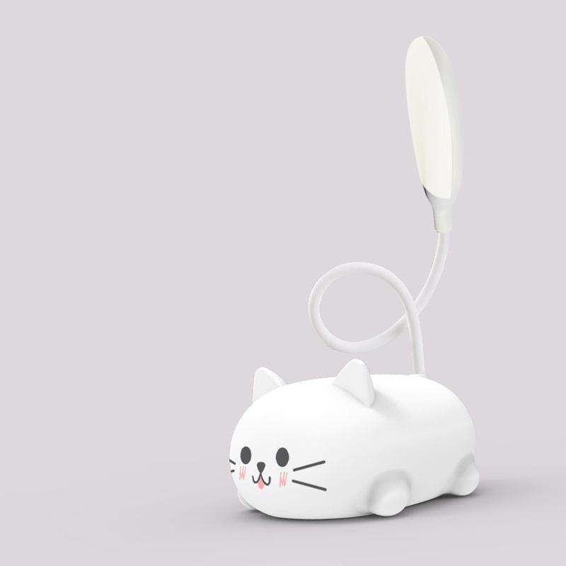 Hjemix | Mini Tegneserie Katt LED Øyevern Leselampe USB Oppladbar Skrivebordlampe