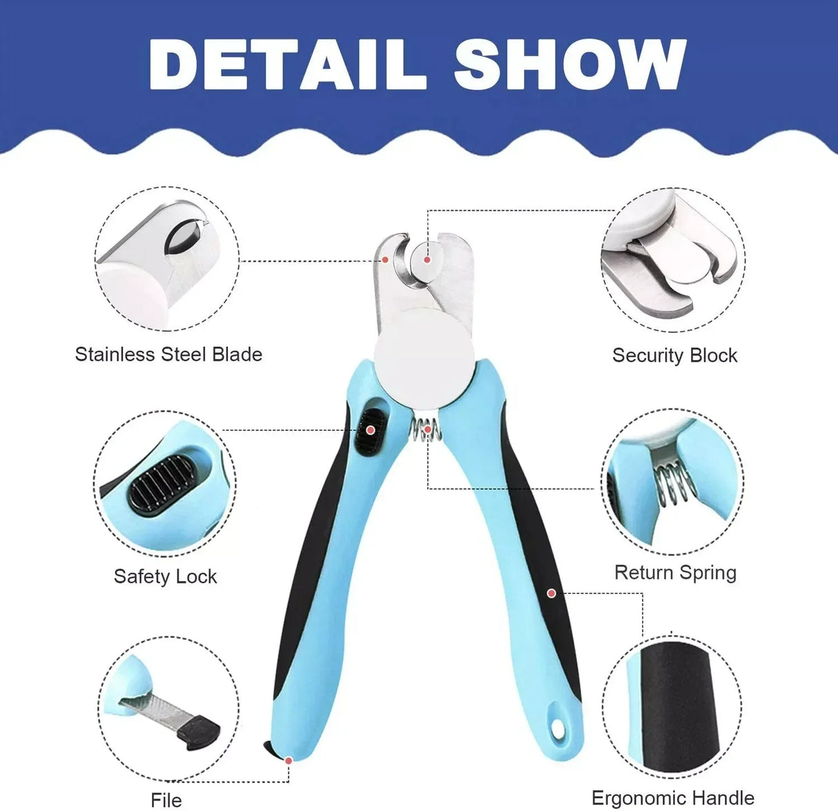 Hjemix | Rustfritt Stål Kjæledyr Negl Klippere med Sikkerhetsbeskyttelse og Gratis Neglefil - Perfekt for Middels og Store Hunder