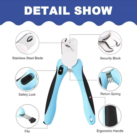 Hjemix | Rustfritt Stål Kjæledyr Negl Klippere med Sikkerhetsbeskyttelse og Gratis Neglefil - Perfekt for Middels og Store Hunder