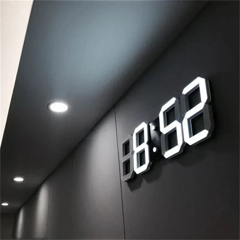 Hjemix 3D LED Veggklokke | Moderne Digital Klokke | Dimmbar LED Lys | Stilfull Veggdekor