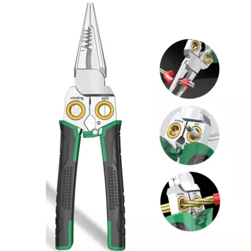 Hjemix | 8 i 1 Ledningsstripper Twister for Kutting og Trekking av Ledninger, Kabelsakser, Spenningsmåler Tenger, 12V til 250V Live