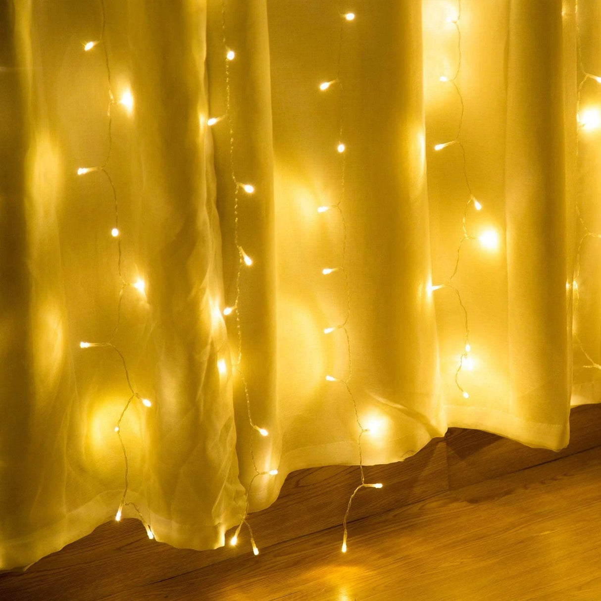 Hjemix | 600 LED 9.8 x 19.6 FT. LED gardinlys med 8 lysmoduser og minnefunksjon