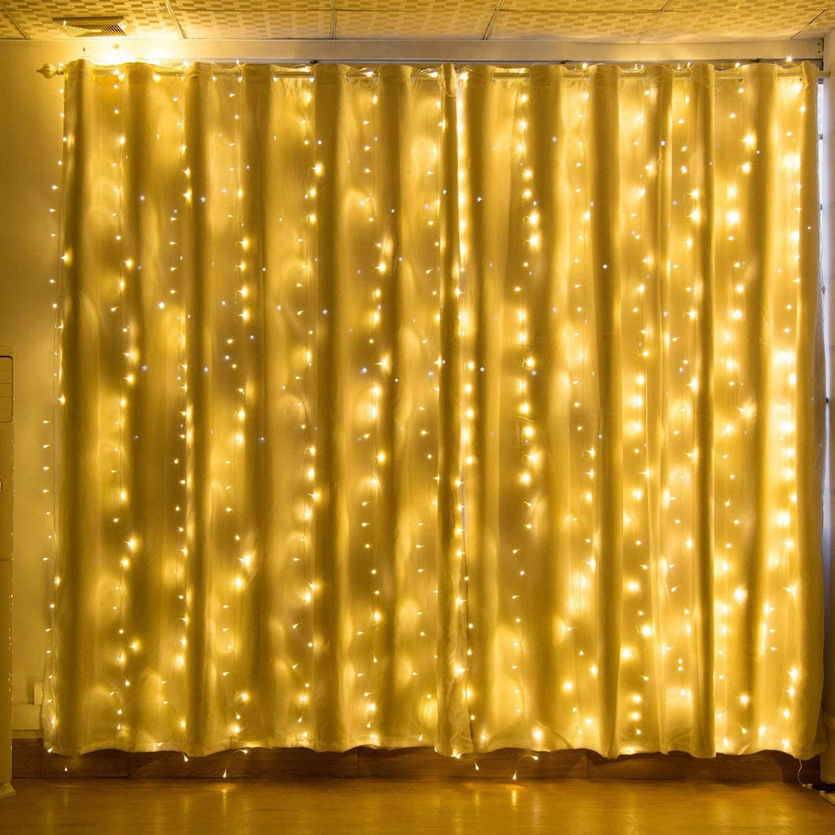 Hjemix | 600 LED 9.8 x 19.6 FT. LED gardinlys med 8 lysmoduser og minnefunksjon