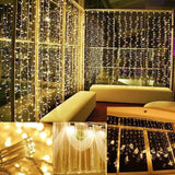 Hjemix | 600 LED 9.8 x 19.6 FT. LED gardinlys med 8 lysmoduser og minnefunksjon