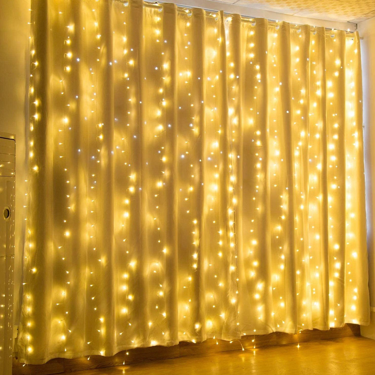 Hjemix | 600 LED 9.8 x 19.6 FT. LED gardinlys med 8 lysmoduser og minnefunksjon