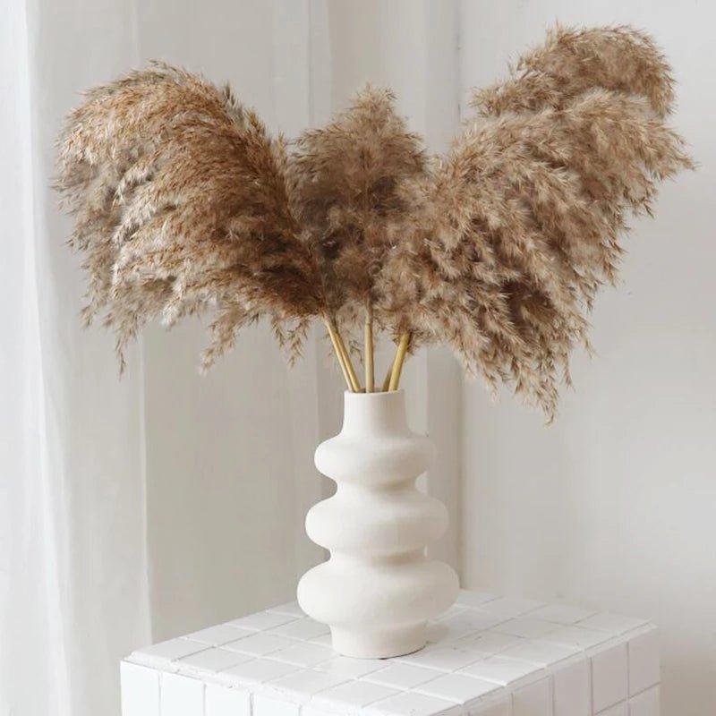 Hjemix | 60 cm naturlig, ekte, brunt-beige tørket pampasgress bukett │ fluffy fjær for moderne boho hjemmeinnredning